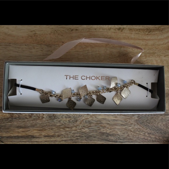 The Choker | black necklace w/ blue &gold beading - Picture 1 of 3